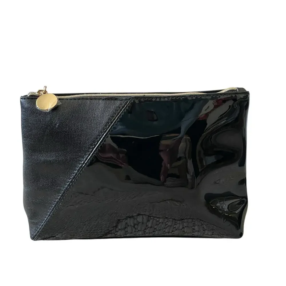 Yves Saint Laurent YSL Beaute Makeup Bag Travel Pouch Black Patent Clutch NEW